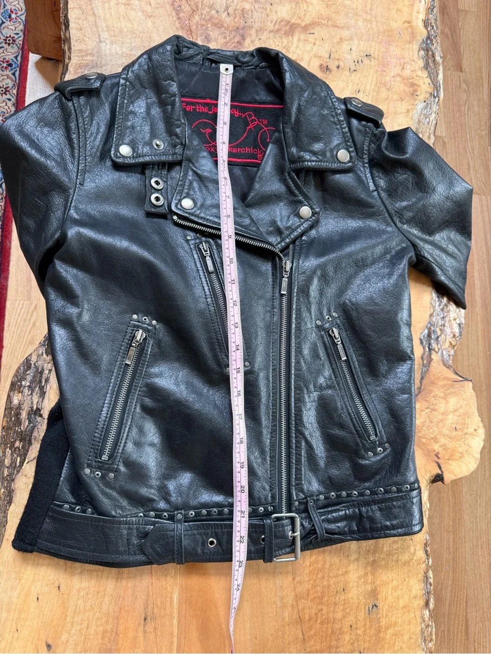 Classic ‘One Sexy Biker Chick’ Black Leather Moto Jacket - Women's Size 38